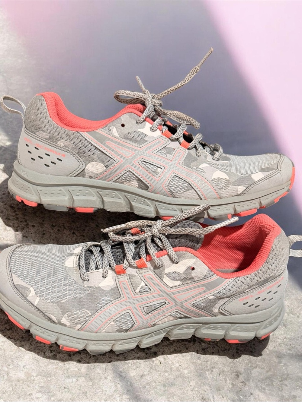 ASICS Gray Athletic Running Shoes with Coral Accents